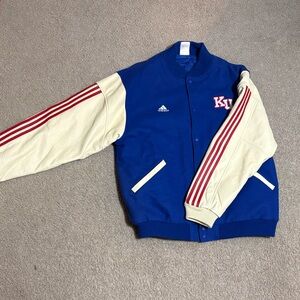 Adidas Kansas University Size L Blue and Cream Jacket with Red Accents